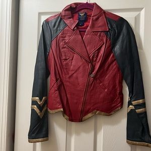 Wonder Woman Faux Leather Moto Cropped Jacket